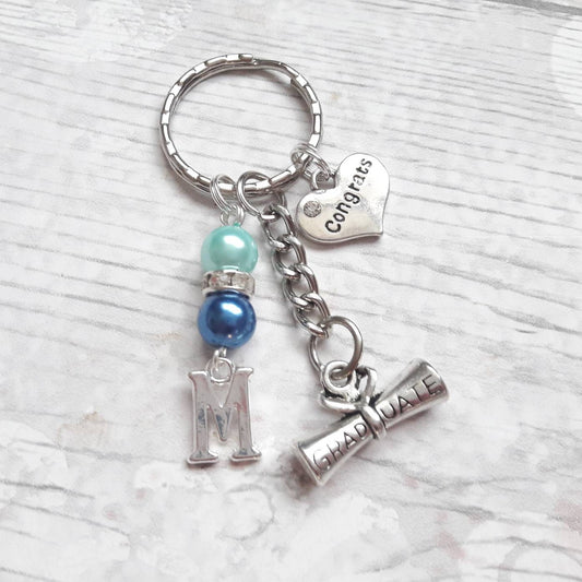 Graduation keyring, graduate keychain, year 11 leavers, initial bagcharm, personalised present, gift for graduate, class of 2023