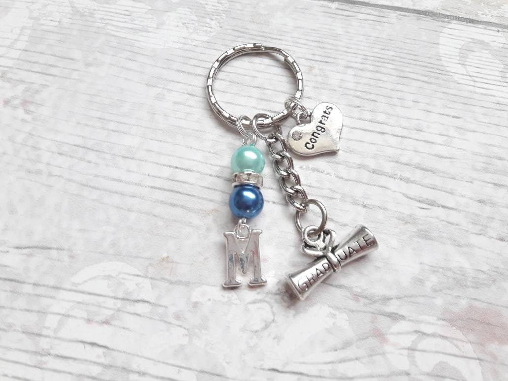 Graduation keyring, graduate keychain, year 11 leavers, initial bagcharm, personalised present, gift for graduate, class of 2023
