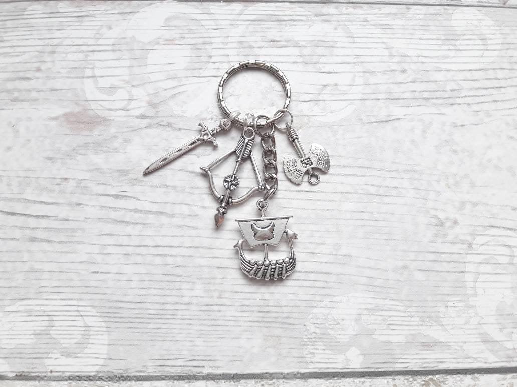 vikings keyring, Viking ship keychain, history geek gift, travellers present, Norse keyring, crossbow accessory, pagan keyring, nerd gift