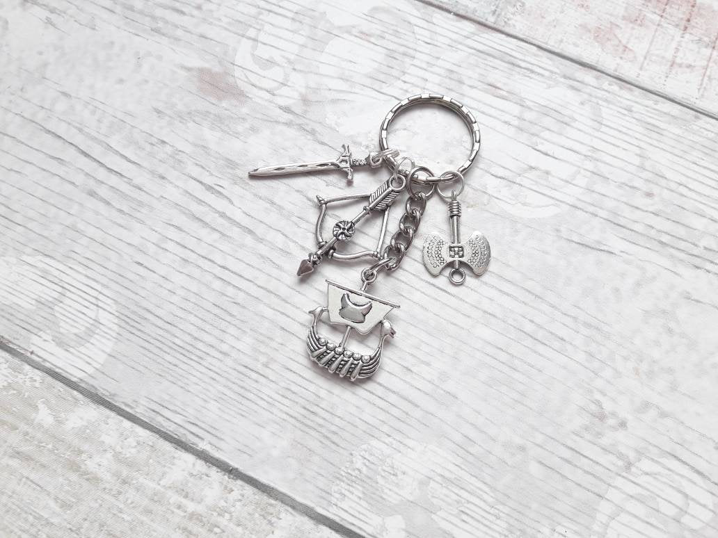 vikings keyring, Viking ship keychain, history geek gift, travellers present, Norse keyring, crossbow accessory, pagan keyring, nerd gift