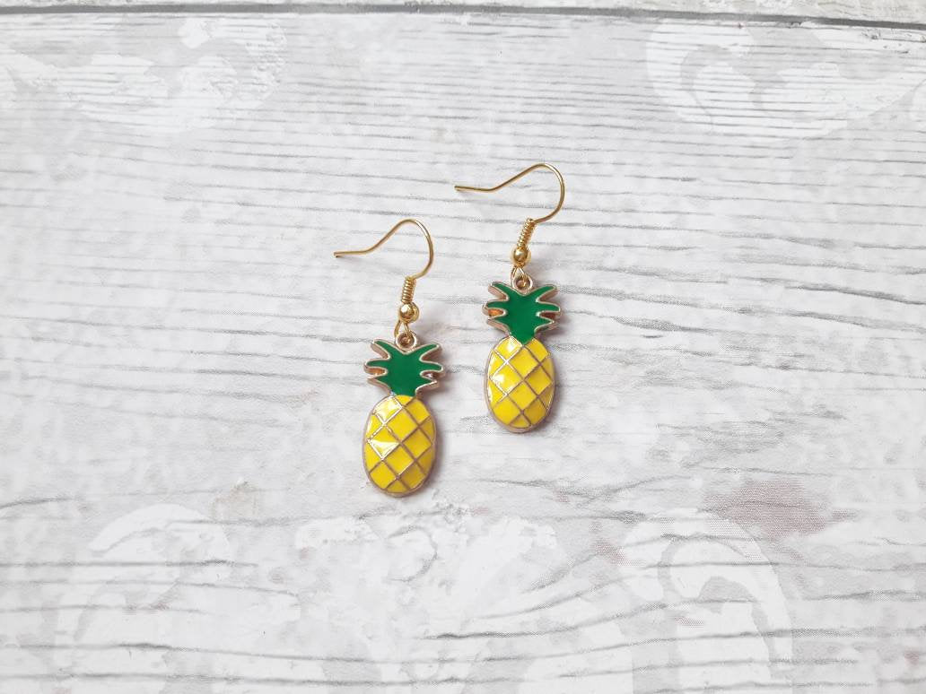 Pineapple earrings, fruit earrings, tropical jewellery, food jewelry, summer earrings, holiday jewellery, gifts for her,