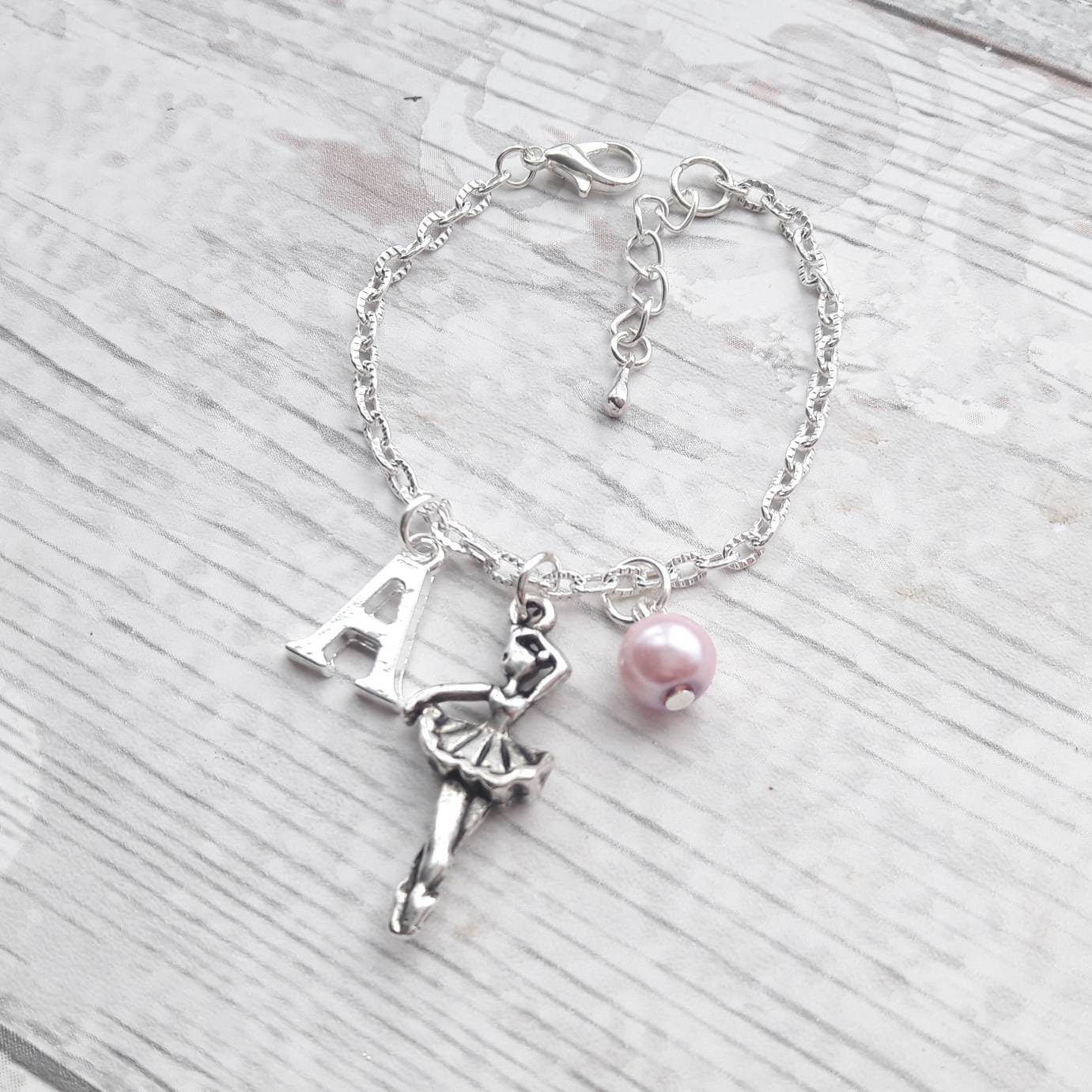 Ballerina bracelet, dancing jewellery, ballet dancer jewelry, personalised present, initial bracelet, gifts for girls, dance recital gift