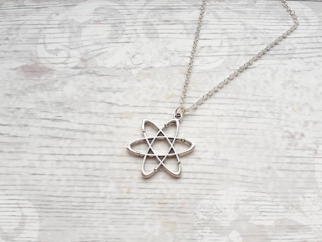 atom necklace, science jewellery, chemistry jewelry, geeky present, graduation gift, molecule necklace, physics necklace, electron charm