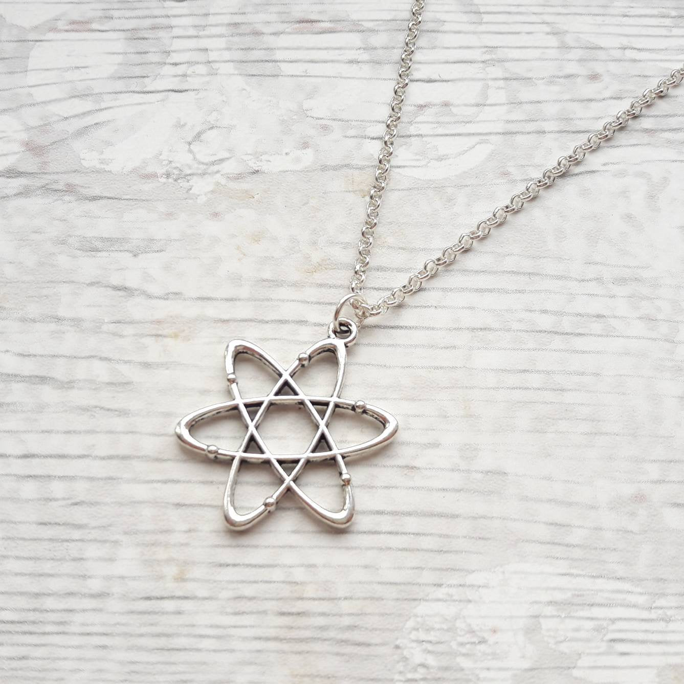 atom necklace, science jewellery, chemistry jewelry, geeky present, graduation gift, molecule necklace, physics necklace, electron charm