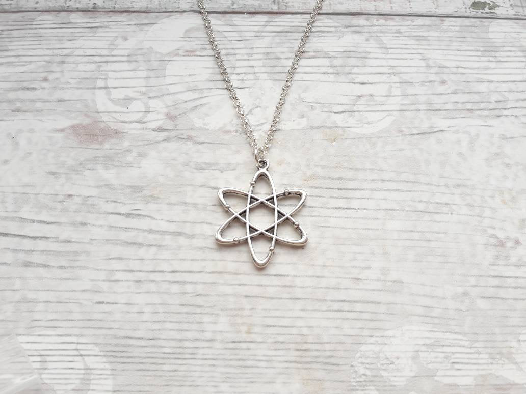 atom necklace, science jewellery, chemistry jewelry, geeky present, graduation gift, molecule necklace, physics necklace, electron charm