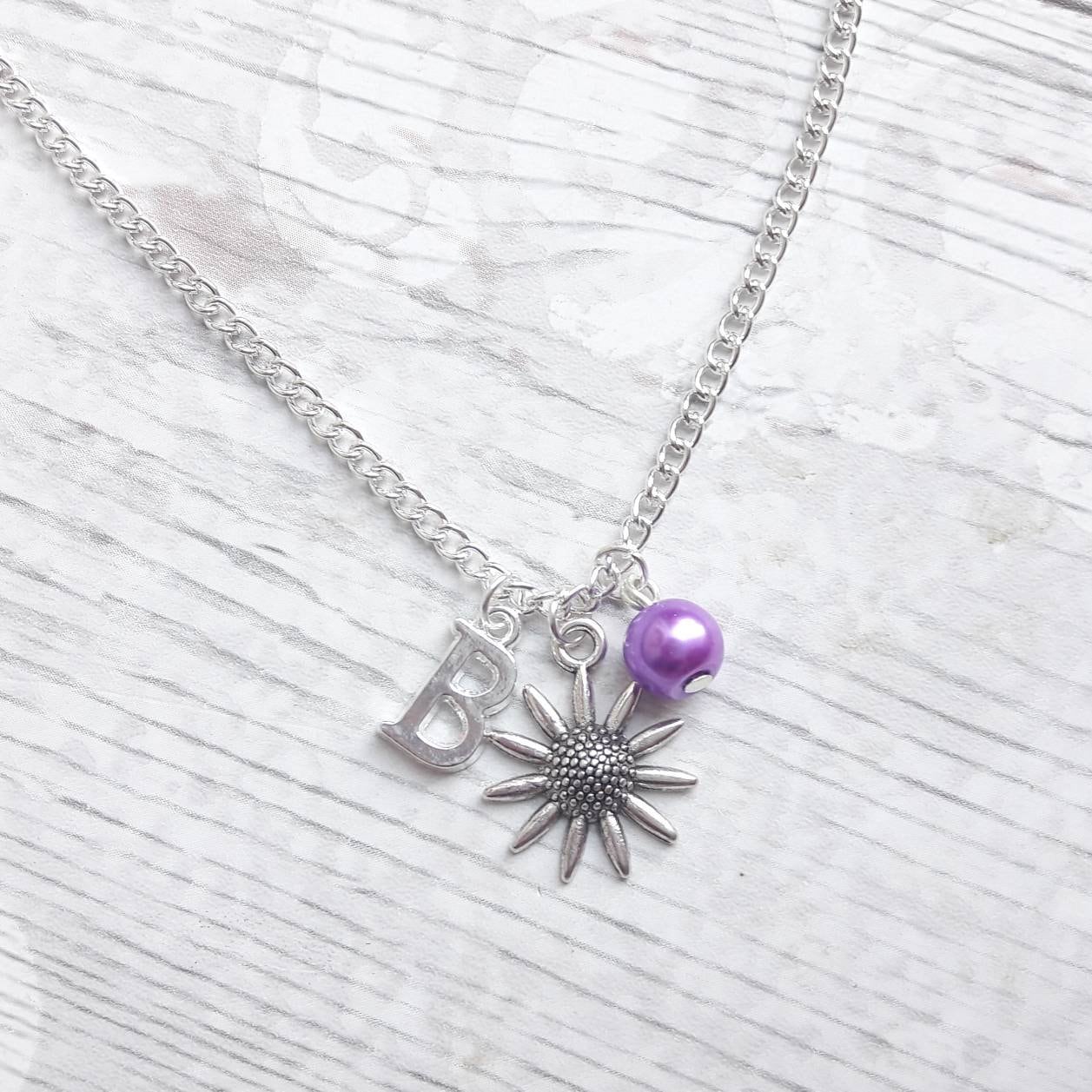Sunflower necklace, initial jewellery, flower jewelry, personalised summer gift, floral letter necklace