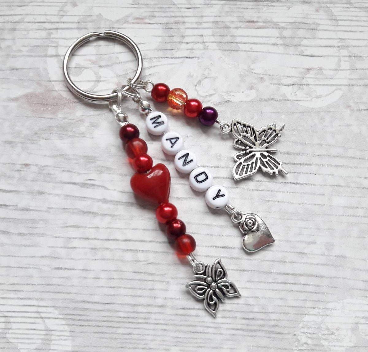 Personalised name keyring, beaded keychain, gifts for her, personalized present, mothers day gift, thankyou bag charm