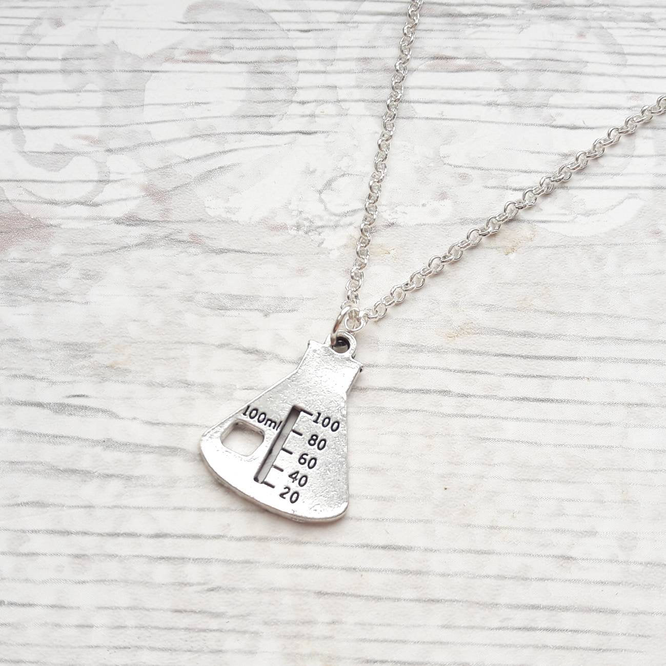 flask necklace, science jewellery, chemistry jewelry, geeky present, graduation gift, beaker necklace, physics necklace, monogram gift