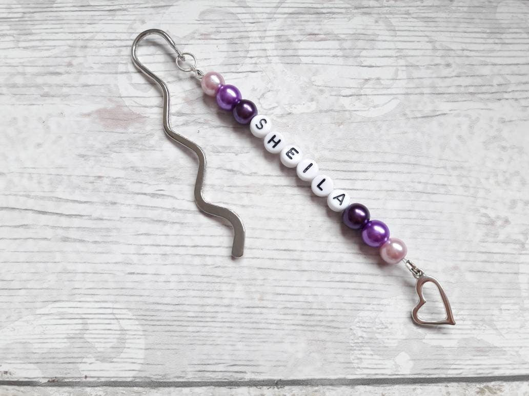 personalised name bookmark, custom bookmark, named page marker, teacher thankyou gift, end of term present, reader gift, beaded bookmark