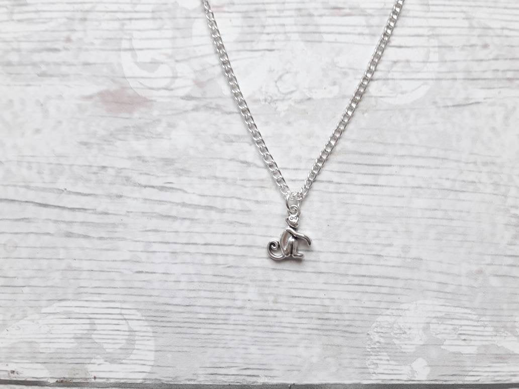 Monkey necklace, zoo animal jewellery, initial jewelry, animal necklace, cute chimpanzee gift, chimp lover present, ape necklace