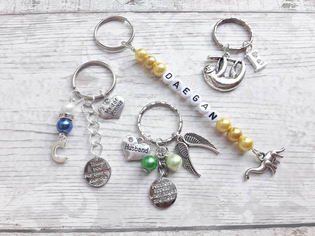 sloth initial keyring, animal keychain, personalised bag charm, sloth lover gift, birthday present, gifts for mum