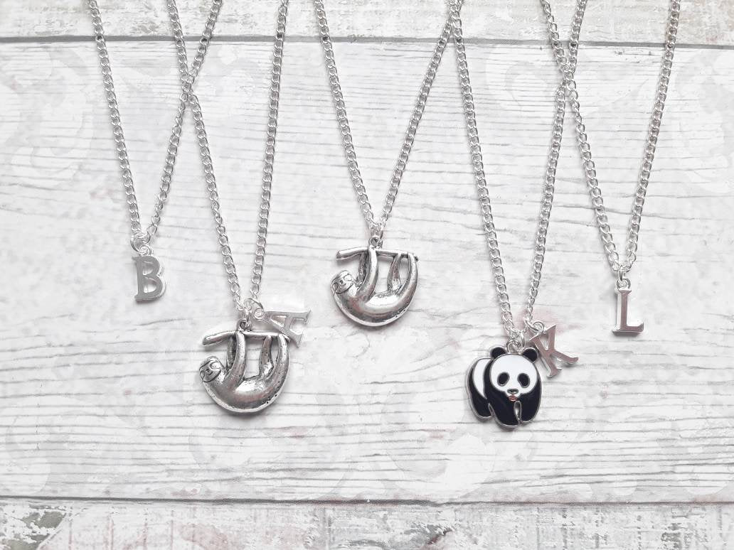 sloth necklace, personalised jewellery, personalized initial jewelry, animal necklace, cute sloth gift, sloth lover present, mothers day