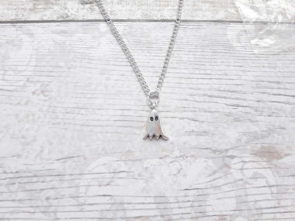 Spooky ghost necklace, halloween jewellery, fall jewelry, autumn costume accessory, gothic jewellery, spiritual present, pagan gift