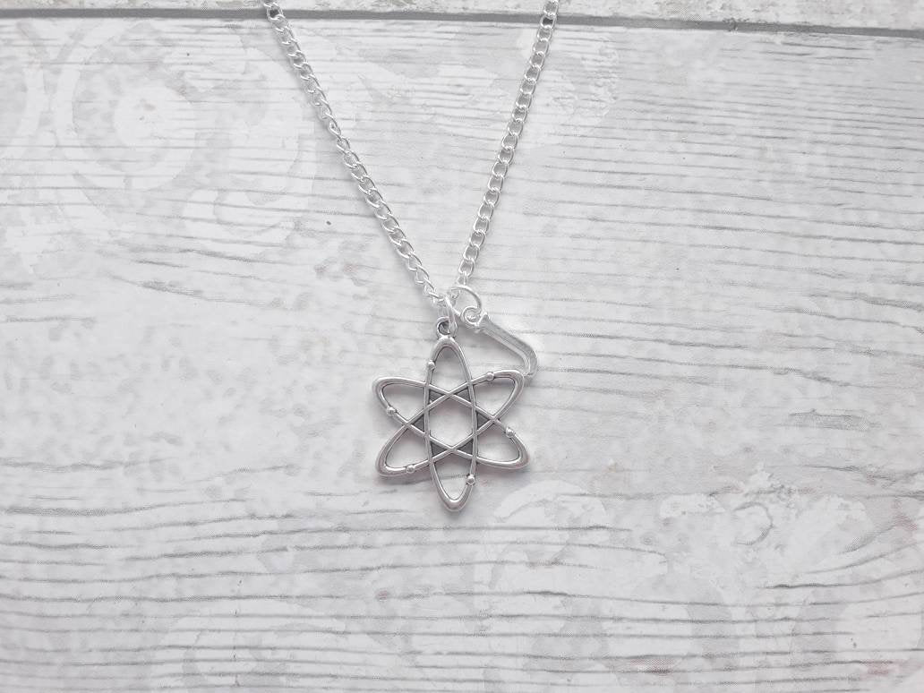 atom necklace, science jewellery, chemistry jewelry, geeky present, graduation gift, molecule necklace, physics necklace, electron charm
