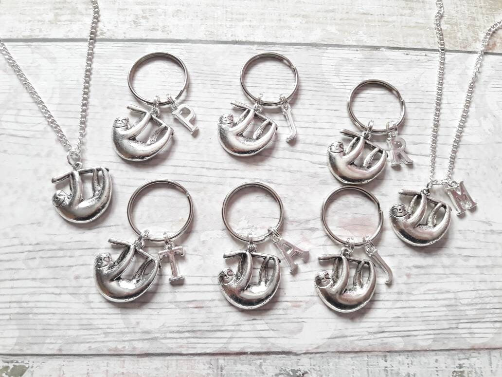 sloth necklace, personalised jewellery, personalized initial jewelry, animal necklace, cute sloth gift, sloth lover present, mothers day