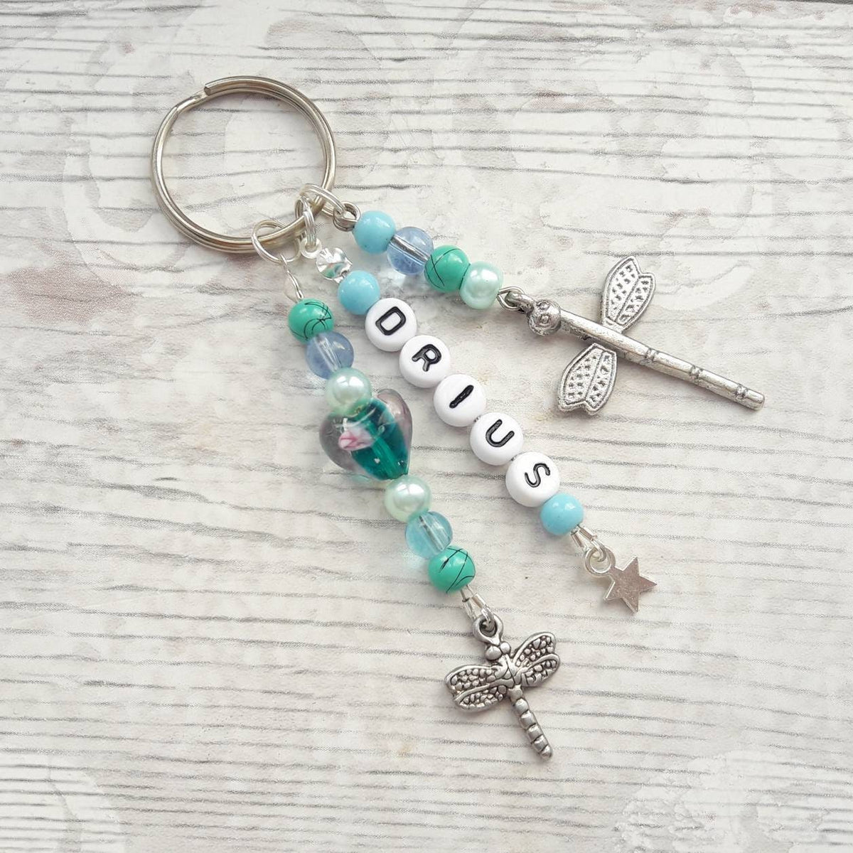 Personalised name keyring, beaded keychain, gifts for her, personalized present, mothers day gift, thankyou bag charm