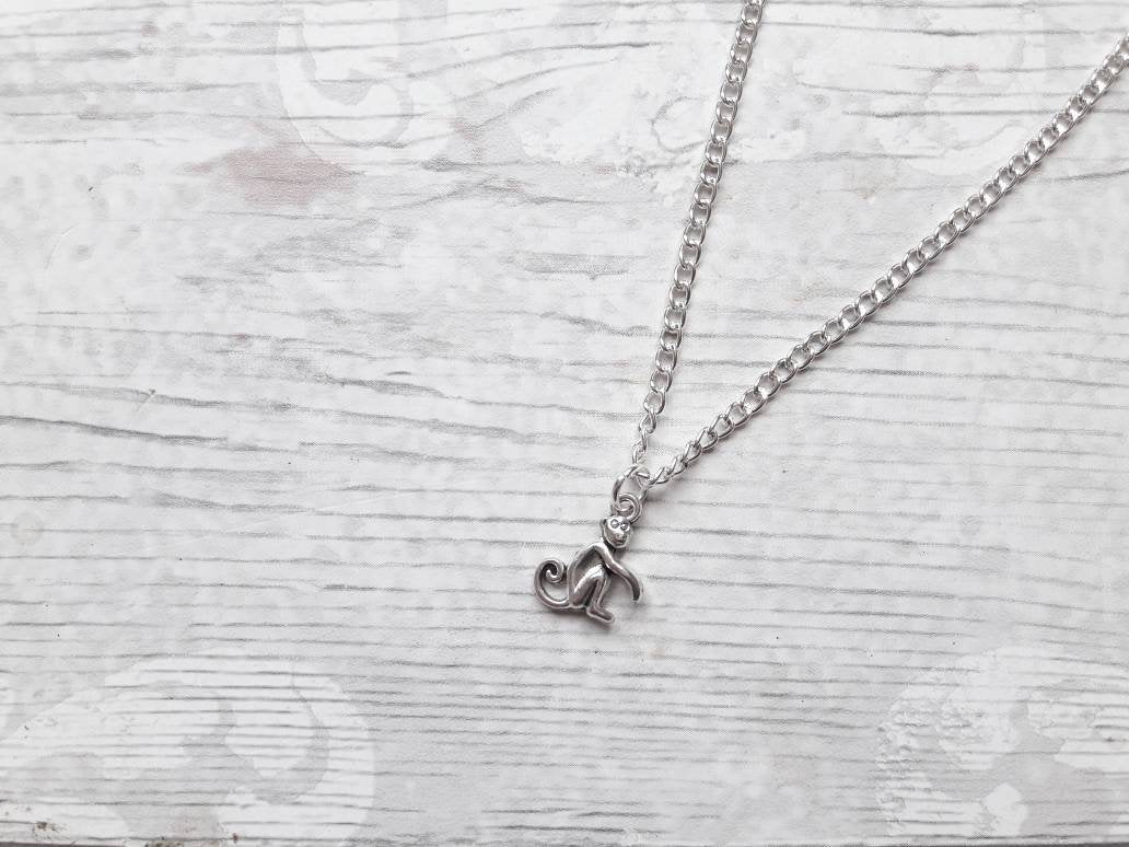 Monkey necklace, zoo animal jewellery, initial jewelry, animal necklace, cute chimpanzee gift, chimp lover present, ape necklace