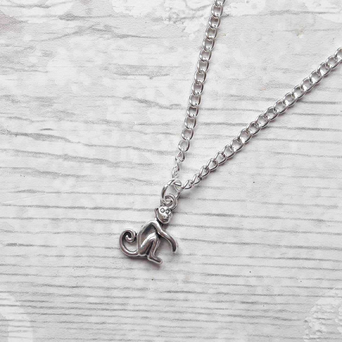Monkey necklace, zoo animal jewellery, initial jewelry, animal necklace, cute chimpanzee gift, chimp lover present, ape necklace
