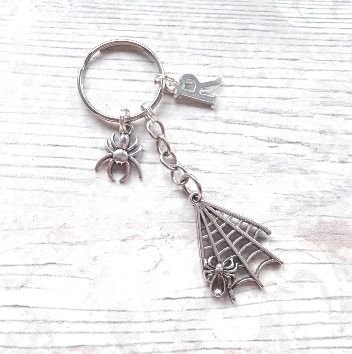 Spider keyring, spiders web keychain, halloween cobweb keyring, personalised gift, insect present, bug lover