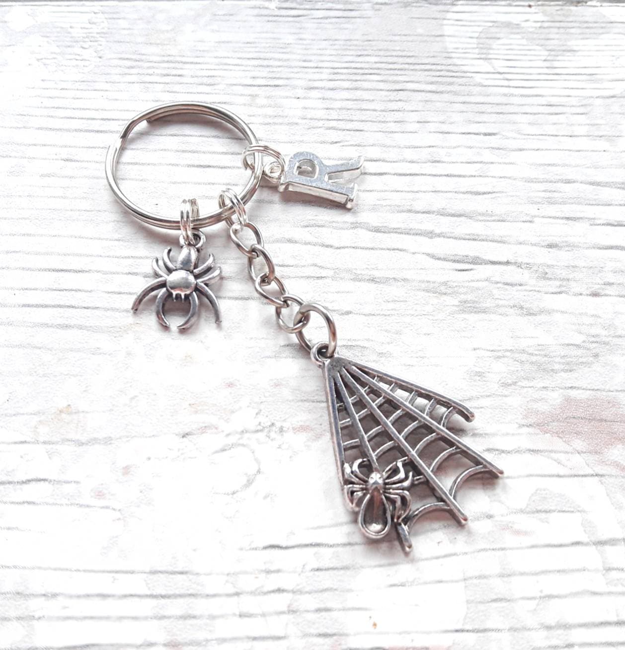 Spider keyring, spiders web keychain, halloween cobweb keyring, personalised gift, insect present, bug lover