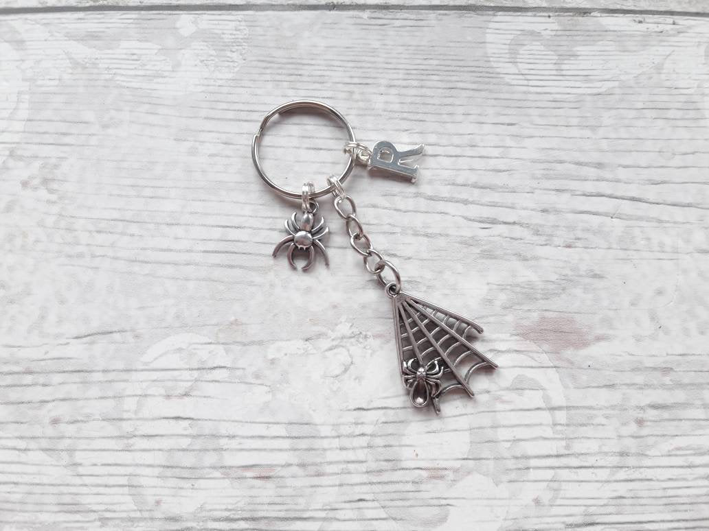 Spider keyring, spiders web keychain, halloween cobweb keyring, personalised gift, insect present, bug lover