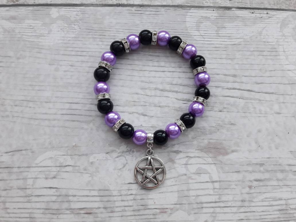 pentagram bracelet, Halloween jewellery, witch jewelry, gothic bracelet, pagan jewellery, protection gift, wicca bracelet, supernatural