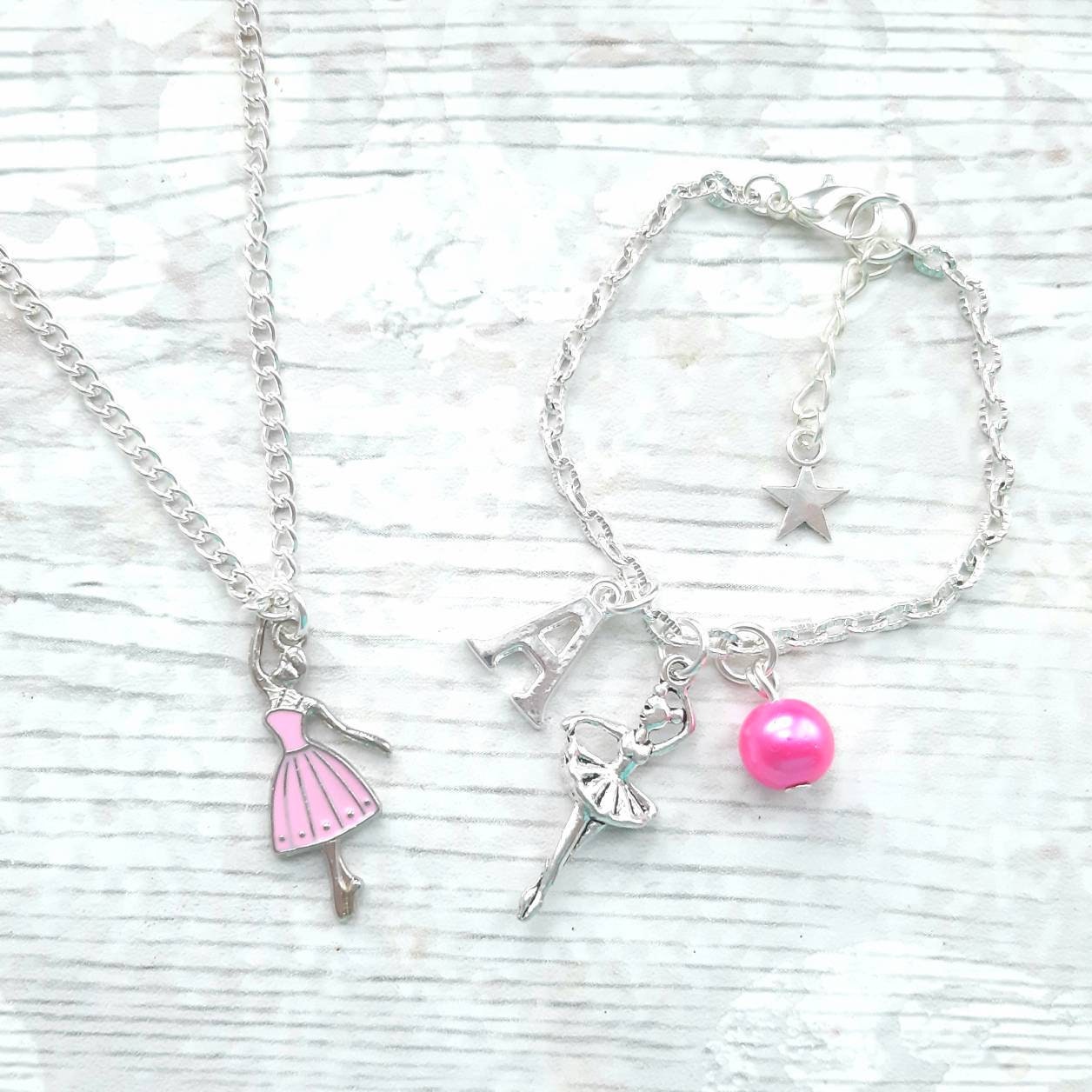 Ballerina bracelet, dancing jewellery, ballet dancer jewelry, personalised present, initial bracelet, gifts for girls, dance recital gift