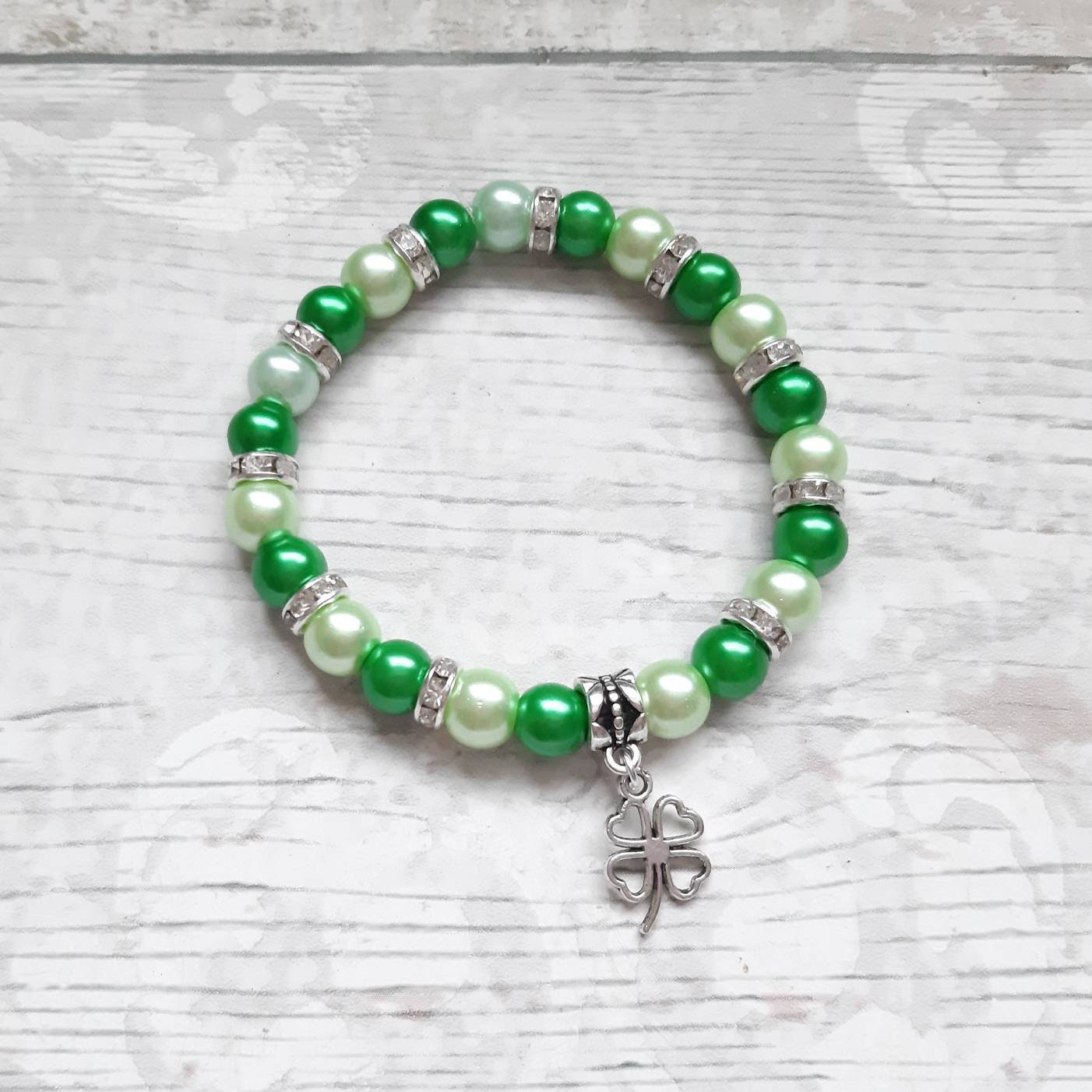 st Patrick's day bracelet, green shamrock jewellery, irish clover jewelry, lucky bracelet, st paddys day good luck bracelet, Celtic gift