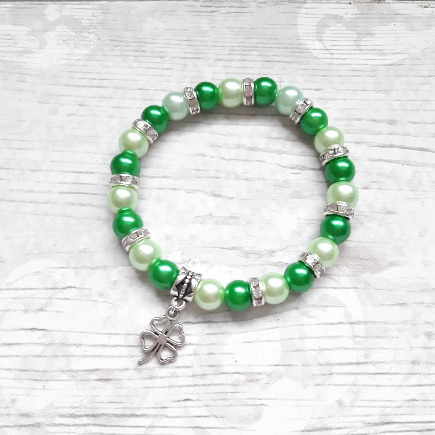 st Patrick's day bracelet, green shamrock jewellery, irish clover jewelry, lucky bracelet, st paddys day good luck bracelet, Celtic gift