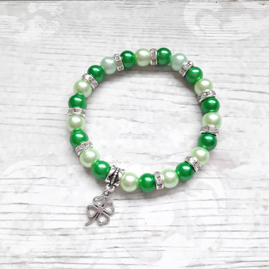 st Patrick's day bracelet, green shamrock jewellery, irish clover jewelry, lucky bracelet, st paddys day good luck bracelet, Celtic gift