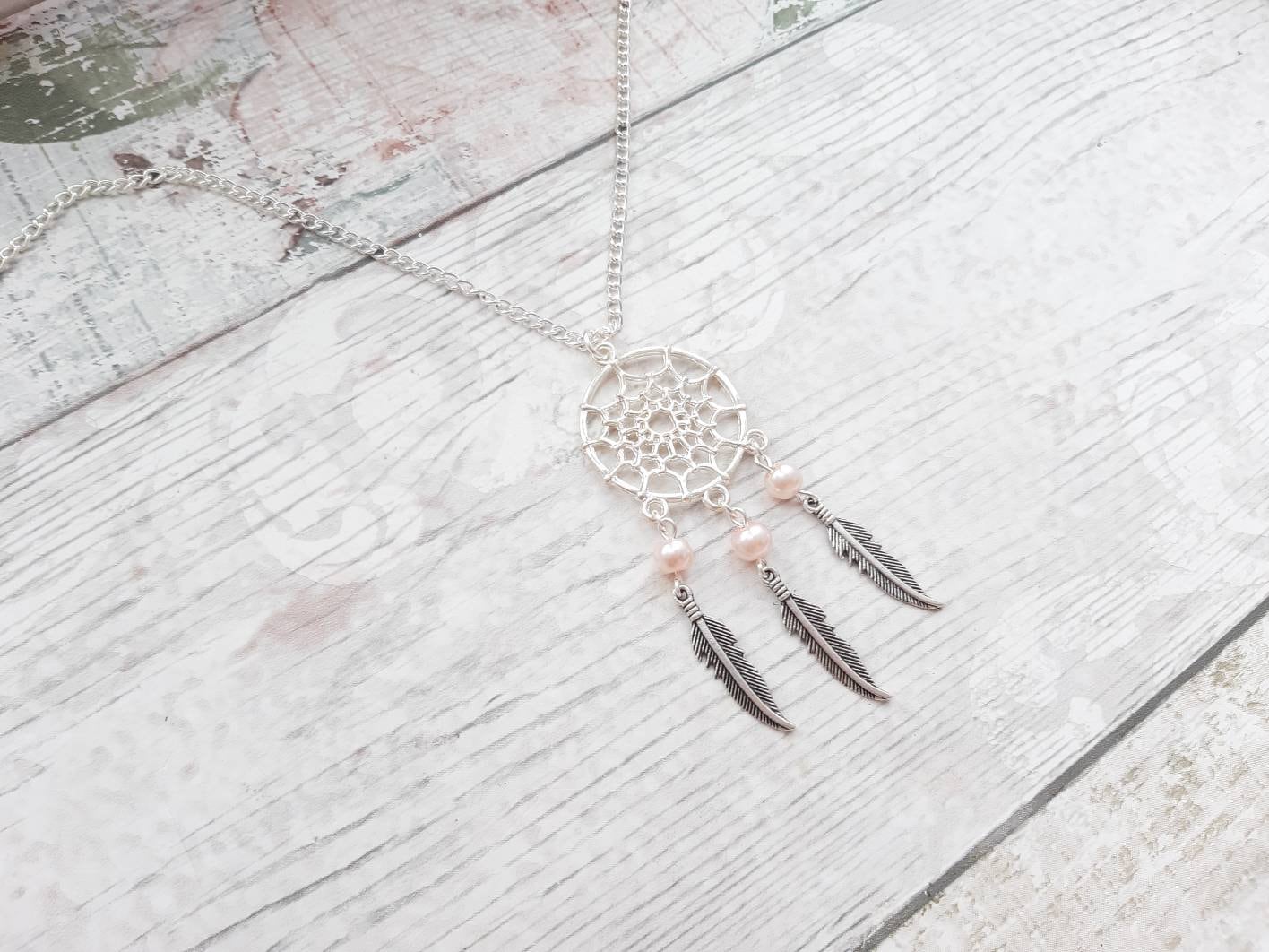 Dreamcatcher necklace, feather necklace, tribal jewellery, bohemian jewelry, hippie dream catcher gift, native American jewellery