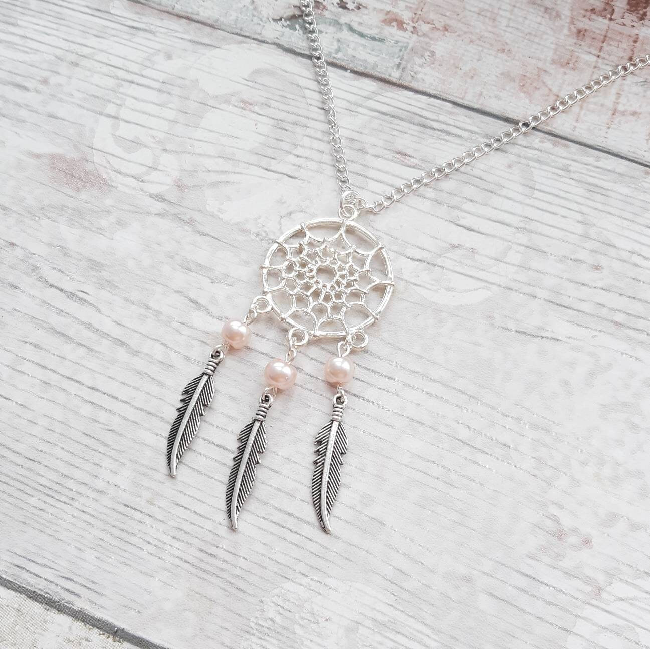 Dreamcatcher necklace, feather necklace, tribal jewellery, bohemian jewelry, hippie dream catcher gift, native American jewellery