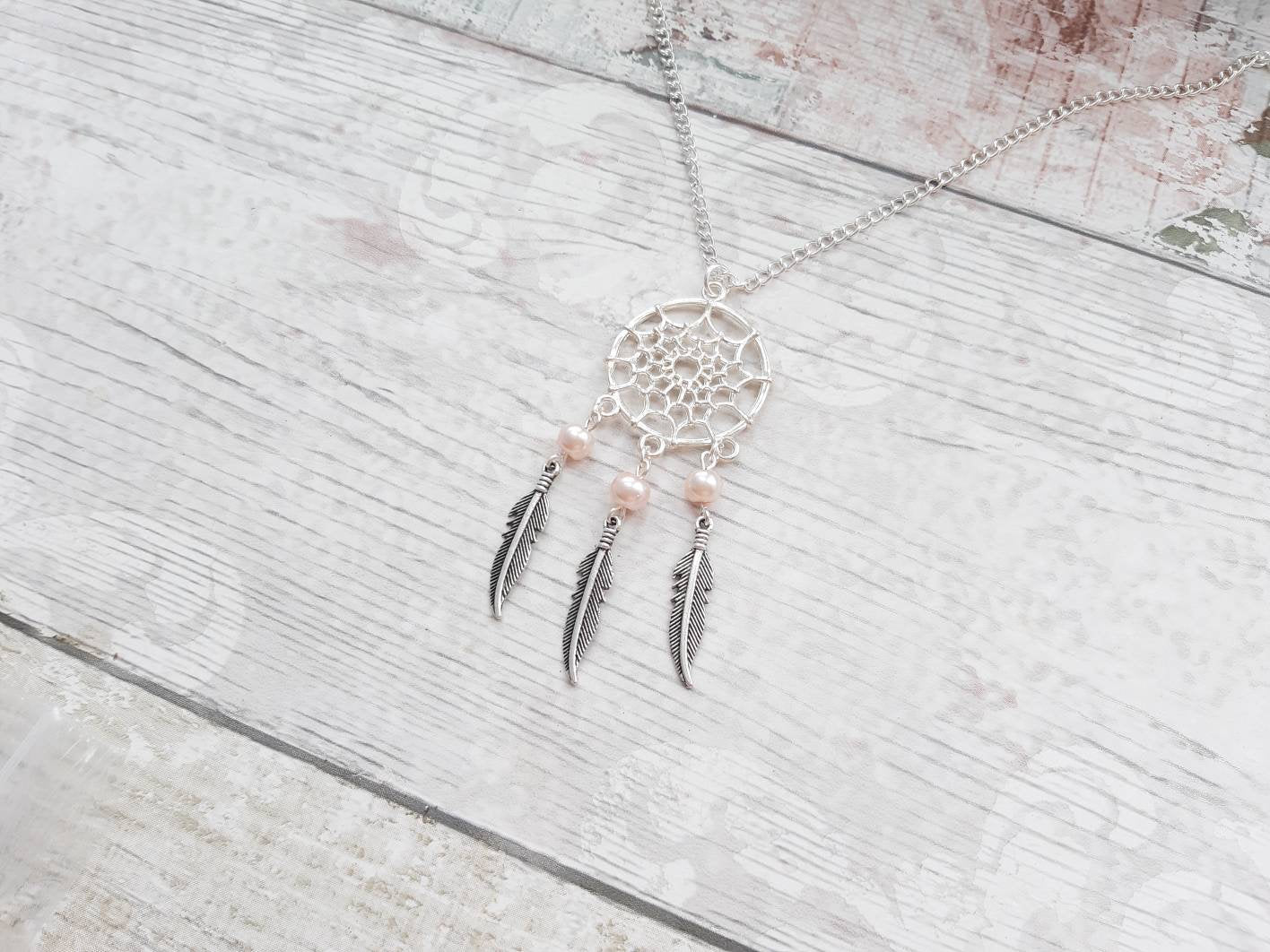 Dreamcatcher necklace, feather necklace, tribal jewellery, bohemian jewelry, hippie dream catcher gift, native American jewellery