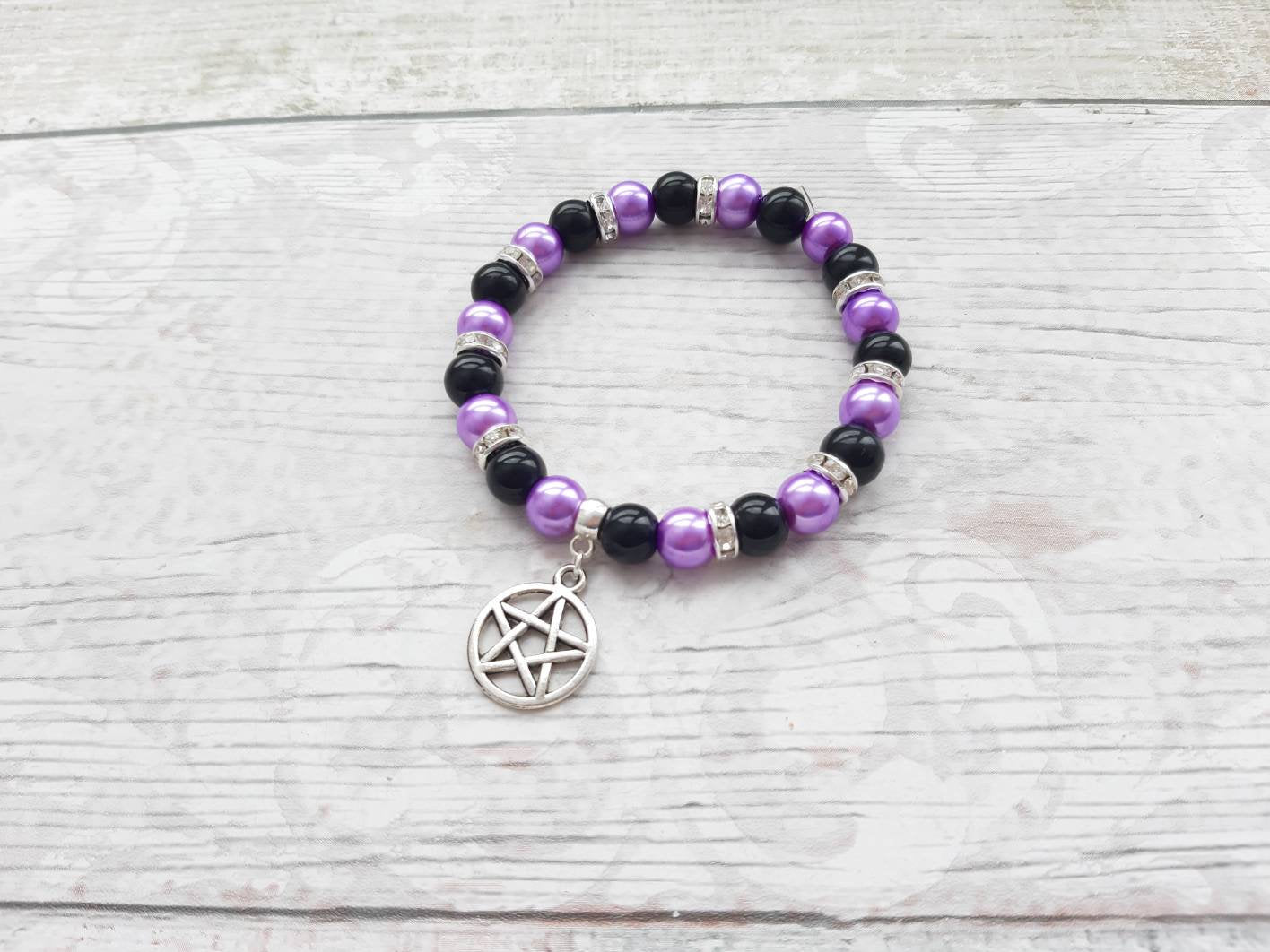 pentagram bracelet, Halloween jewellery, witch jewelry, gothic bracelet, pagan jewellery, protection gift, wicca bracelet, supernatural