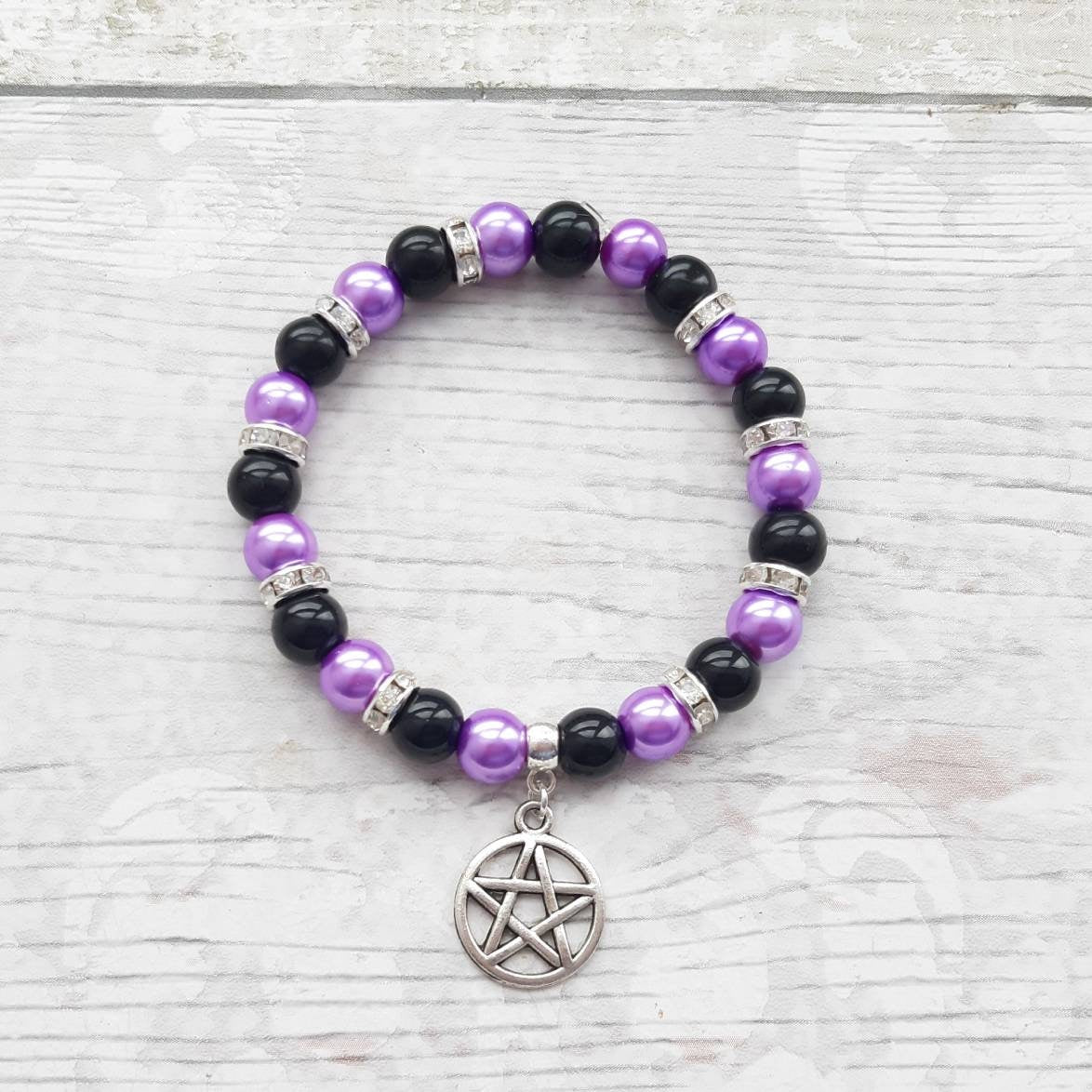 pentagram bracelet, Halloween jewellery, witch jewelry, gothic bracelet, pagan jewellery, protection gift, wicca bracelet, supernatural