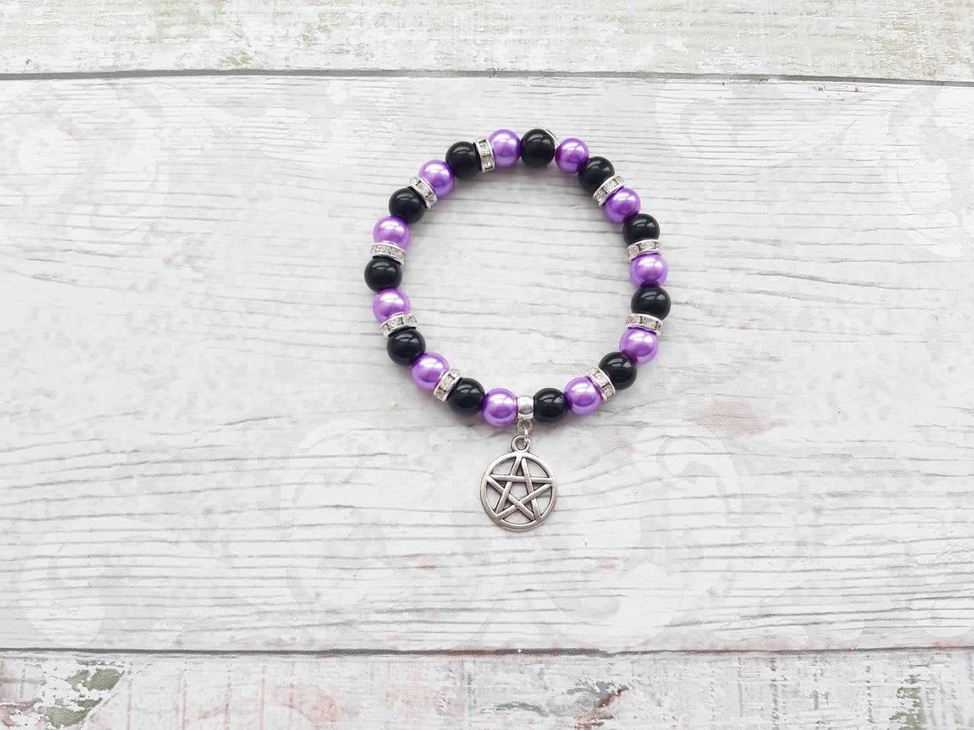 pentagram bracelet, Halloween jewellery, witch jewelry, gothic bracelet, pagan jewellery, protection gift, wicca bracelet, supernatural