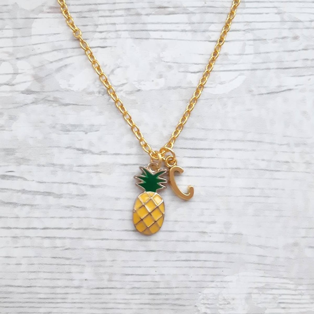 Pineapple necklace, initial jewellery, tropical jewelry, personalised summer necklace, letter necklace, fruit necklace, festival accessory