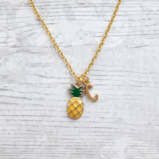 Pineapple necklace, initial jewellery, tropical jewelry, personalised summer necklace, letter necklace, fruit necklace, festival accessory