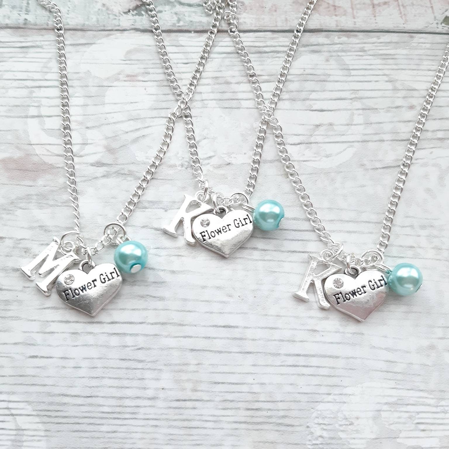 Bridesmaid necklace, flowergirl jewellery, inital jewelry, thankyou gift, personalised necklace, maid of honor present, wedding jewellery