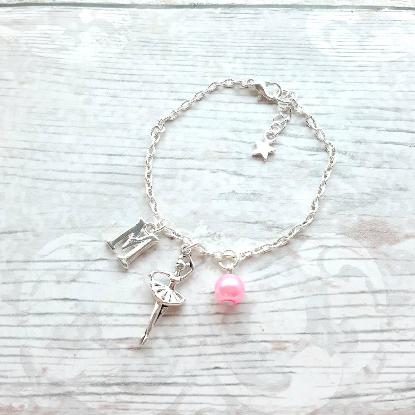 Ballerina bracelet, dancing jewellery, ballet dancer jewelry, personalised present, initial bracelet, gifts for girls, dance recital gift
