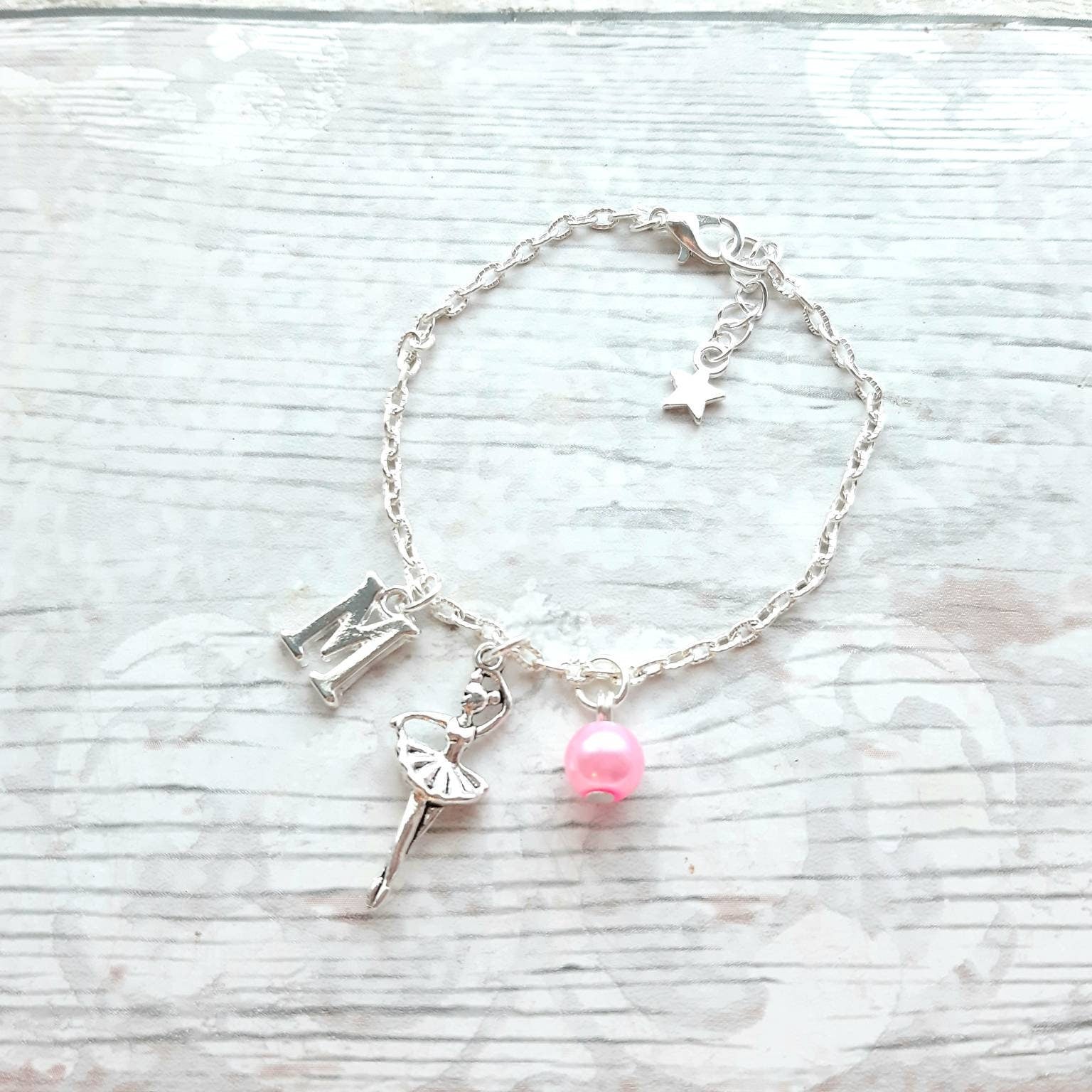 Ballerina bracelet, dancing jewellery, ballet dancer jewelry, personalised present, initial bracelet, gifts for girls, dance recital gift