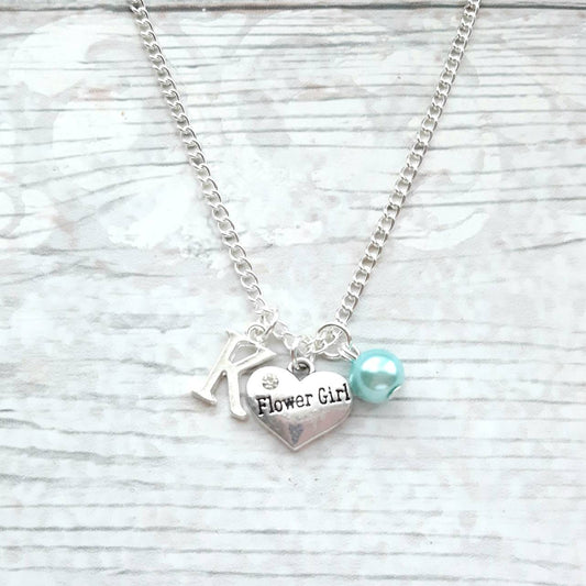 Bridesmaid necklace, flowergirl jewellery, inital jewelry, thankyou gift, personalised necklace, maid of honor present, wedding jewellery