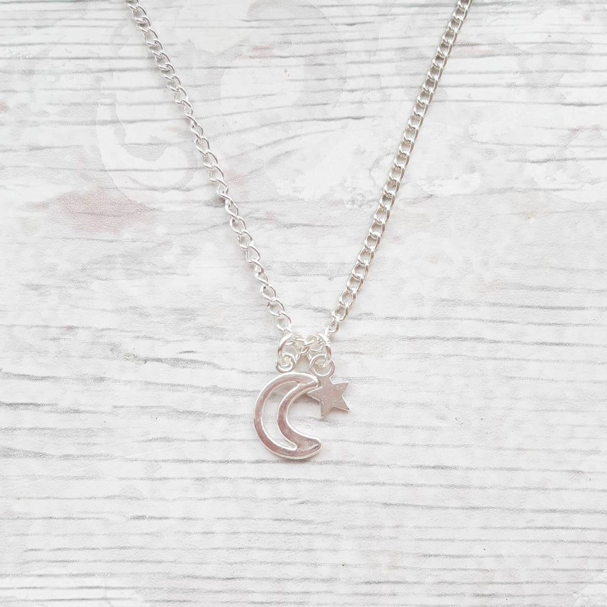 Moon and stars necklace, night time jewellery, celestial necklace, space jewelry, crescent moon chain, astronomy present, wiccan gift