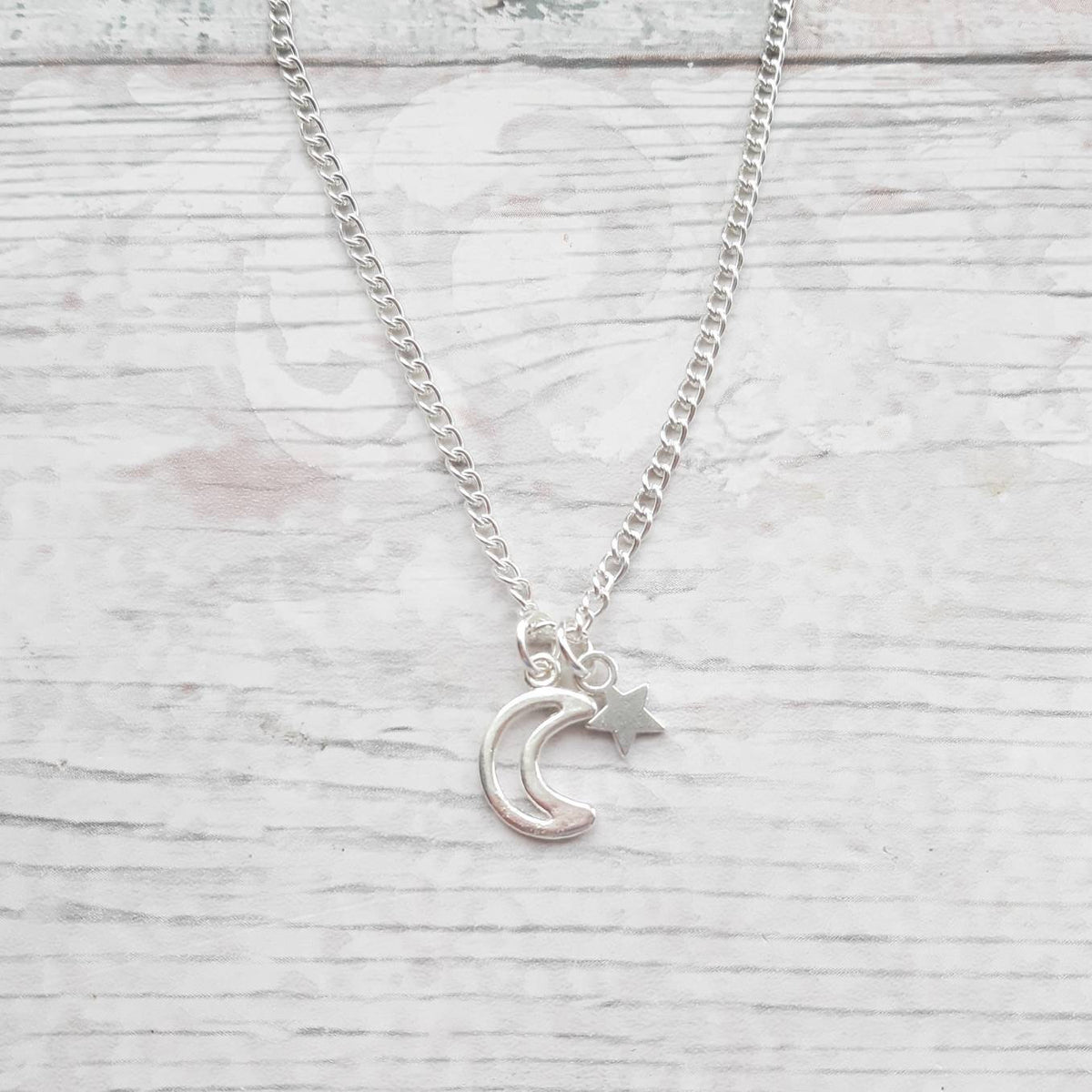 Moon and stars necklace, night time jewellery, celestial necklace, space jewelry, crescent moon chain, astronomy present, wiccan gift