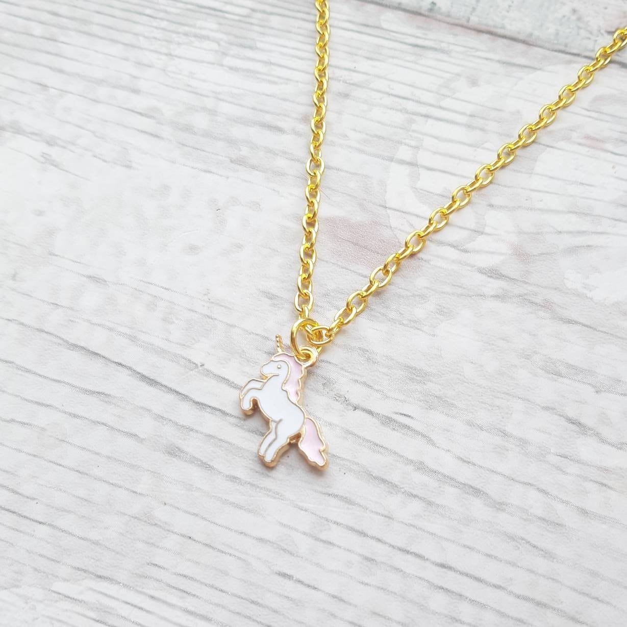 Unicorn necklace, fantasy necklace, personalised initial necklace, animal jewellery, mythical horse gift, little girls present