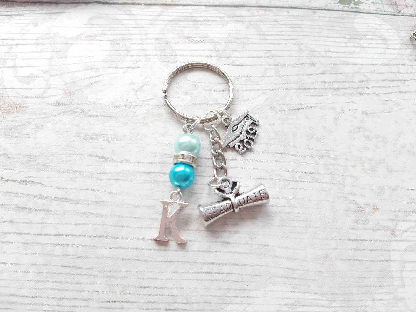 Graduation keyring, graduate keychain, year 11 leavers, initial bagcharm, personalised present, gift for graduate, class of 2023