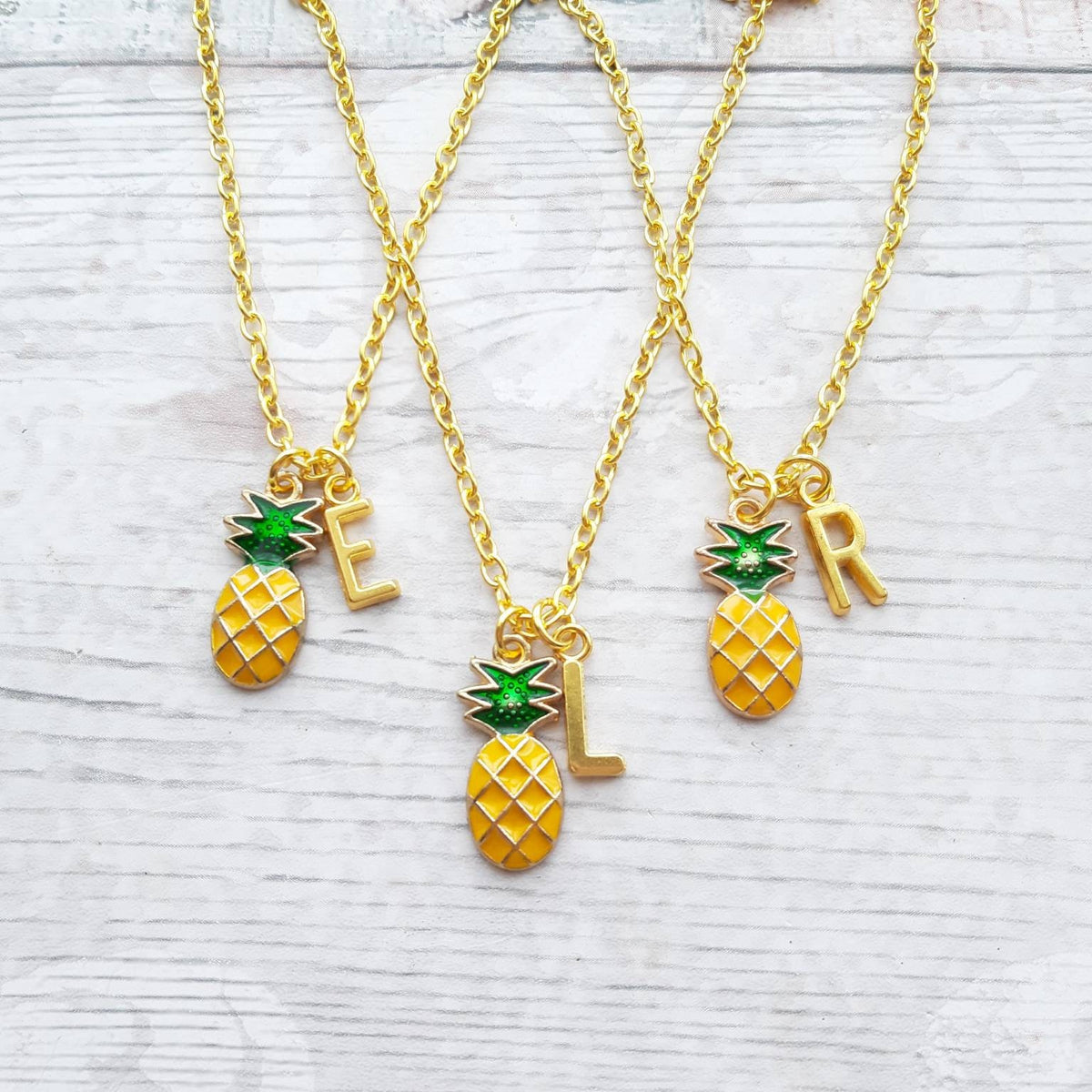Pineapple necklace, initial jewellery, tropical jewelry, personalised summer necklace, letter necklace, fruit necklace, festival accessory