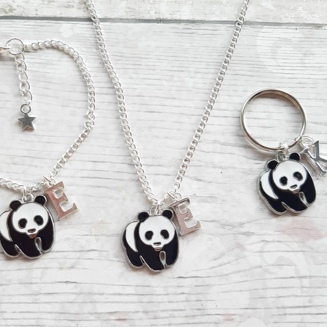 panda necklace, personalised jewellery, personalized initial jewelry, animal necklace, cute bear gift, panda lover present, mothers day