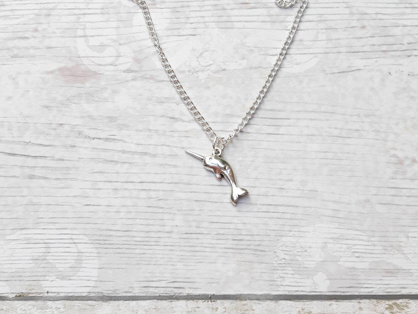 Narwhal necklace, whale jewellery, personalised initial necklace, nautical jewelry, unicorn of the sea jewellery, gifts for girls