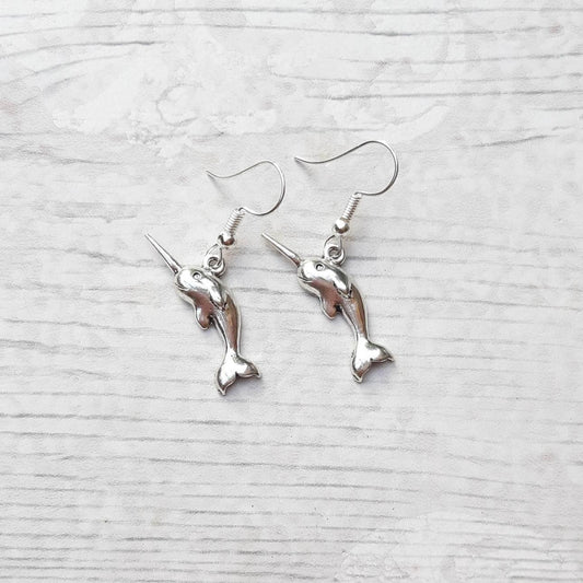 narwhal earrings, whale jewellery, ocean creature earrings, nautical jewelry, unicorn of the sea jewellery, gifts for girls, narwhal charm